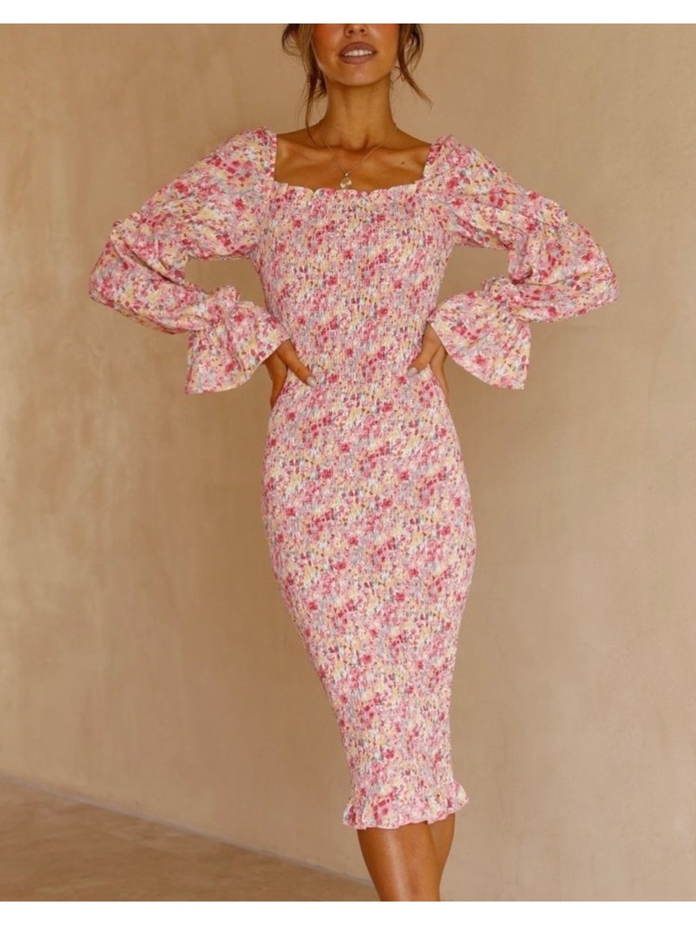 SNDYS Floral Smocked Midi Dress